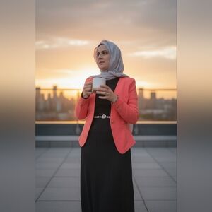 Coral Blazer with Black Dress
